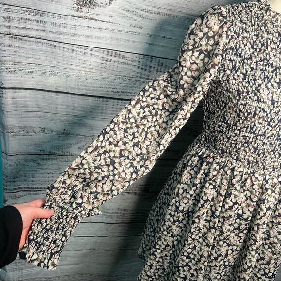 Lulus Medium Floral Forever Navy Blue Floral Print Smocked Skater Dress - Picture 3 of 15